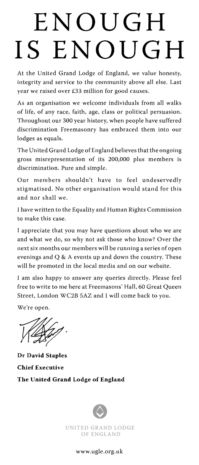 Enough is Enough - press advert